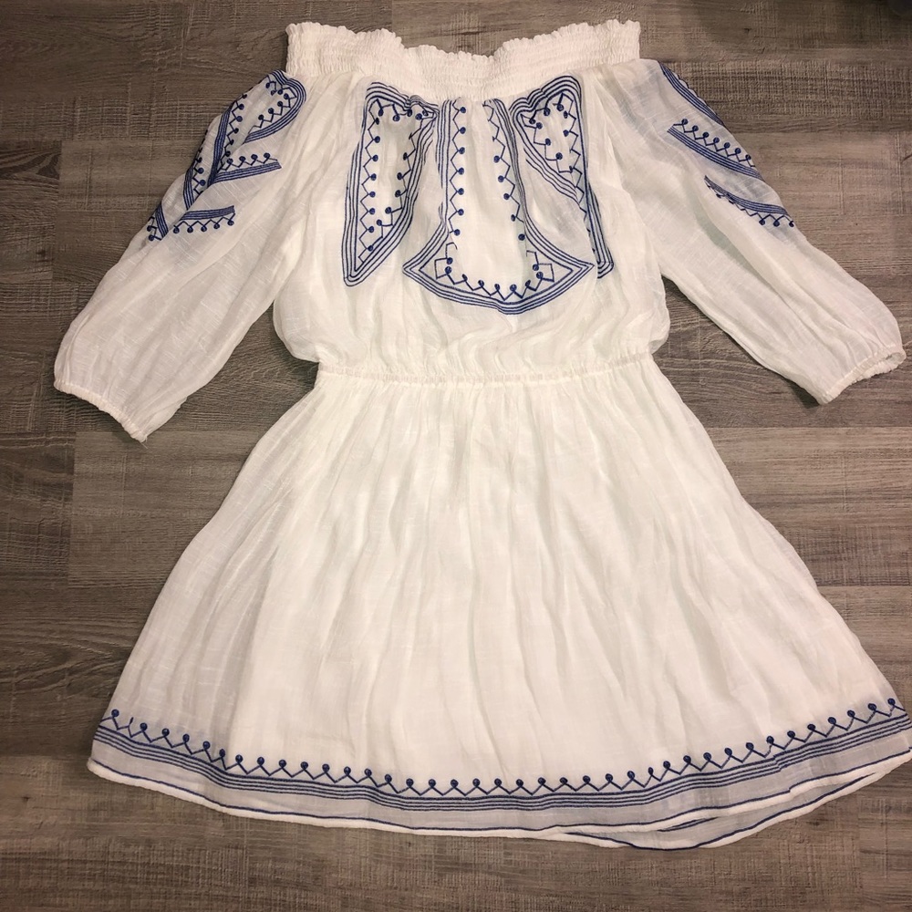 White embroidered, sleeveless, dress